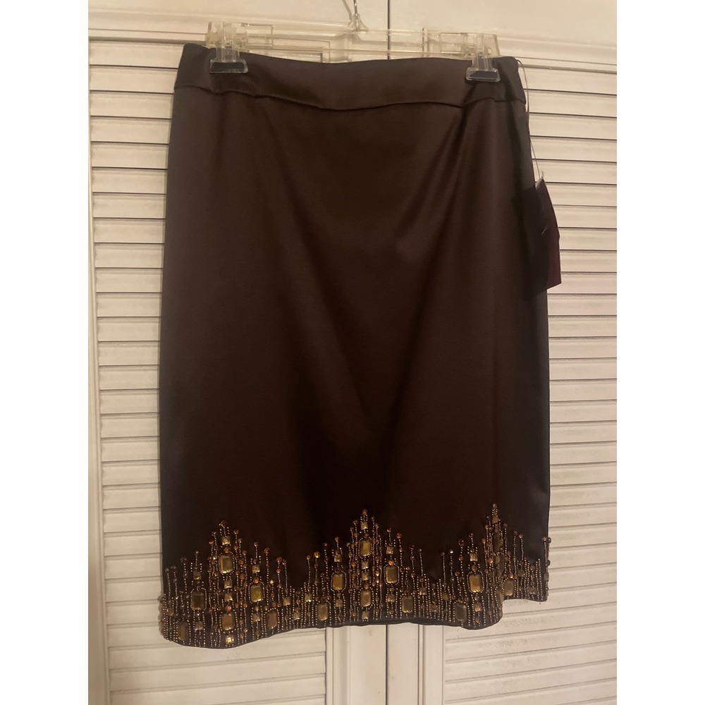 JS Collections Brown Beaded Pencil Skirt Women Size 8 Knee Length Zipper Closure